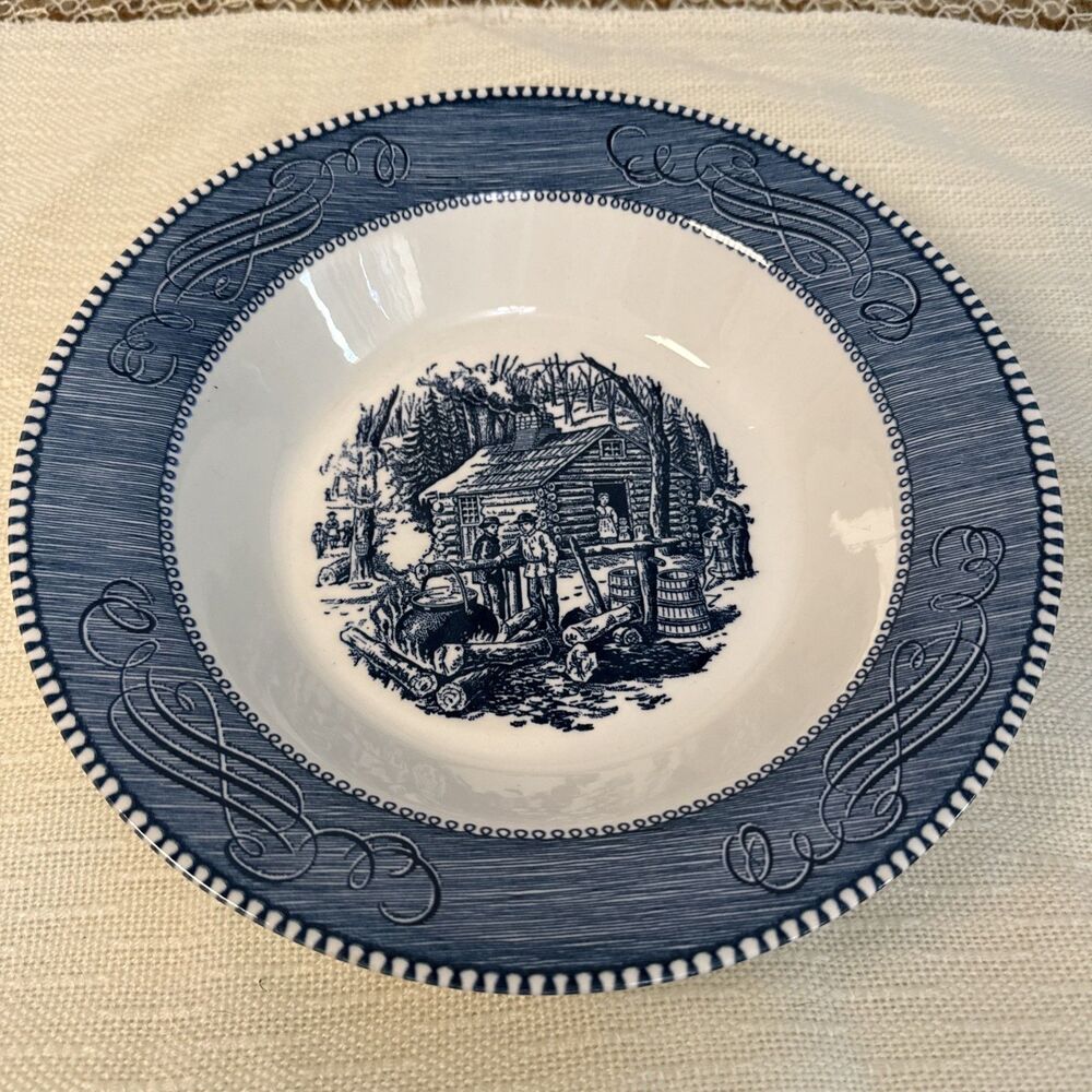 Vintage Currier & Ives Royal China Serving Bowl 9” Maple Sugaring Pattern